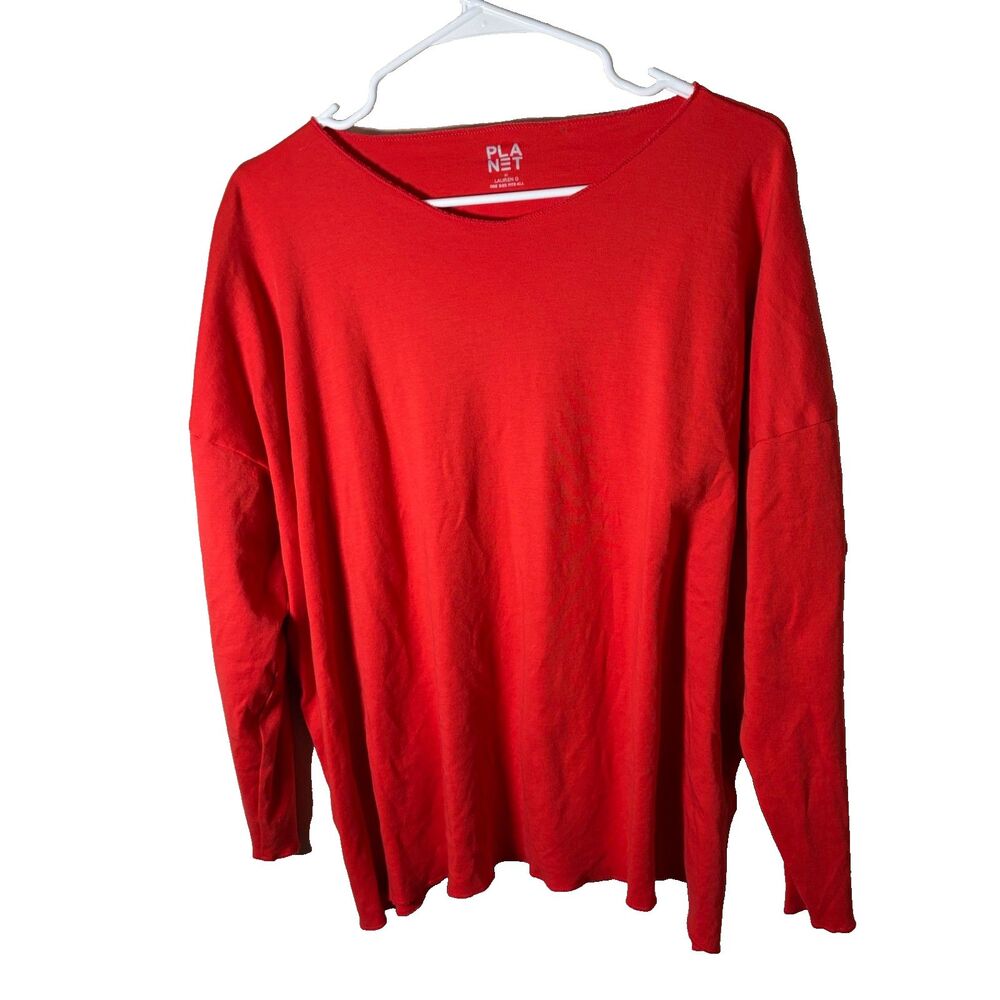 Planet by Lauren G T-Shirt Women's Large Red Round Neck 3/4 Sleeve Top Shirt
